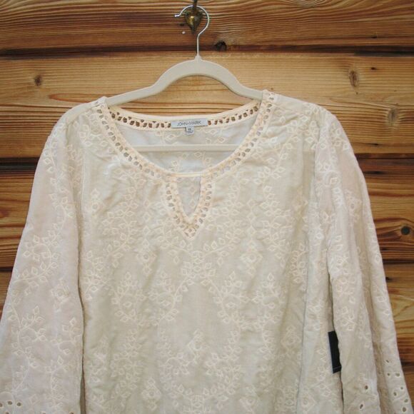 NWT John Mark Cream Boho Velvet Embossed Tunic Top - Picture 3 of 11